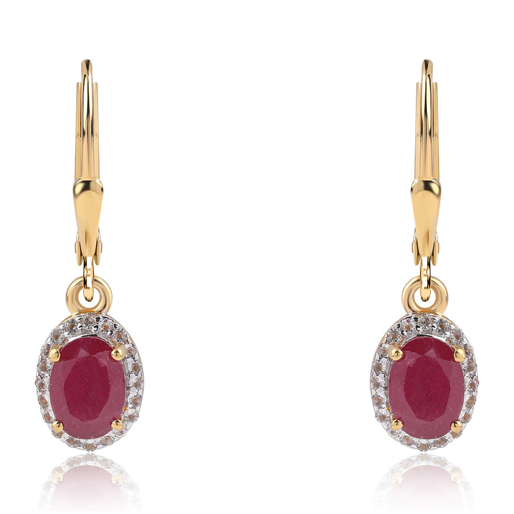 Arannyal Bevont Ezüst Szett Thai Rubinnal és Brazil Smaragddal