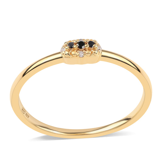 Arannyal Bevont Ezüst Gyűrű Fekete Gyémánttal és Fehér Gyémánttal