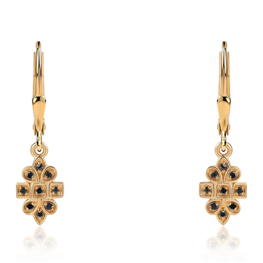 Arannyal Bevont Ezüst Fülbevaló Fekete Gyémánttal