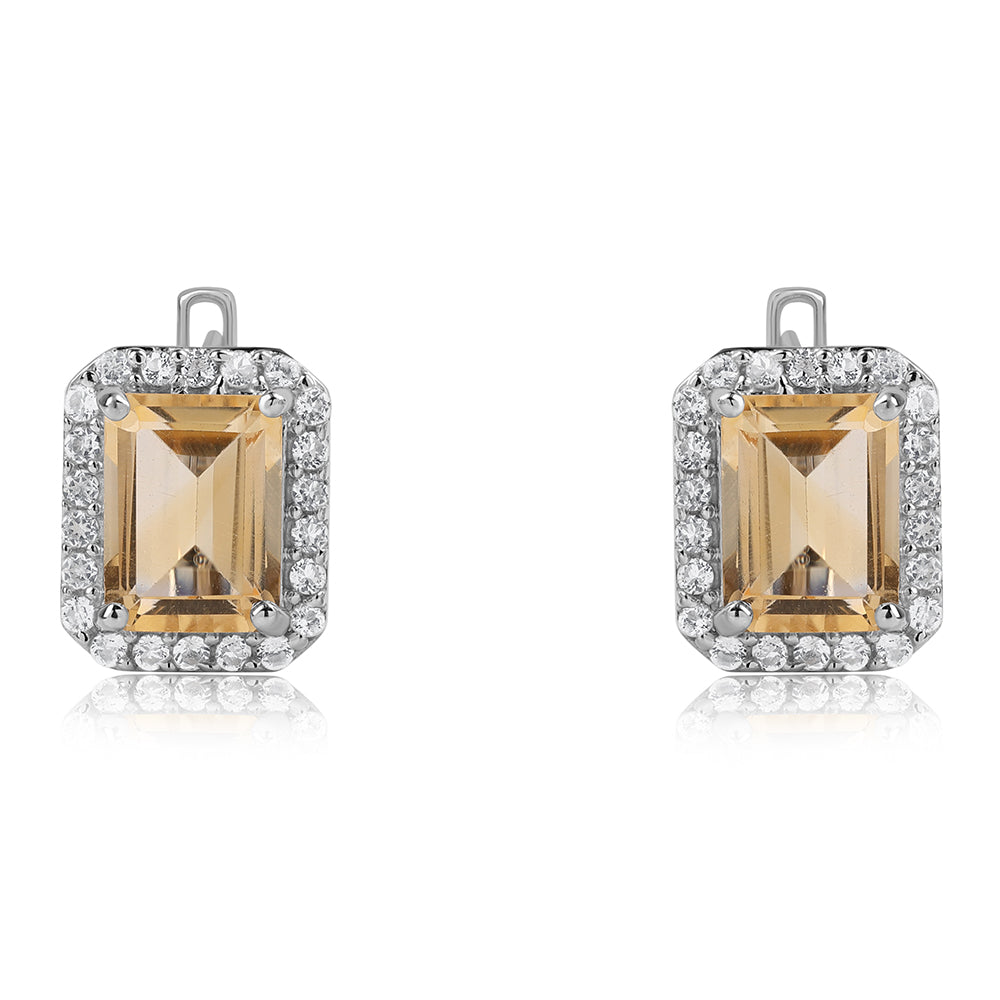 Ezüst Fülbevaló "AA" Osztályú Brazíliai Citrinnel és Fehér Topázzal