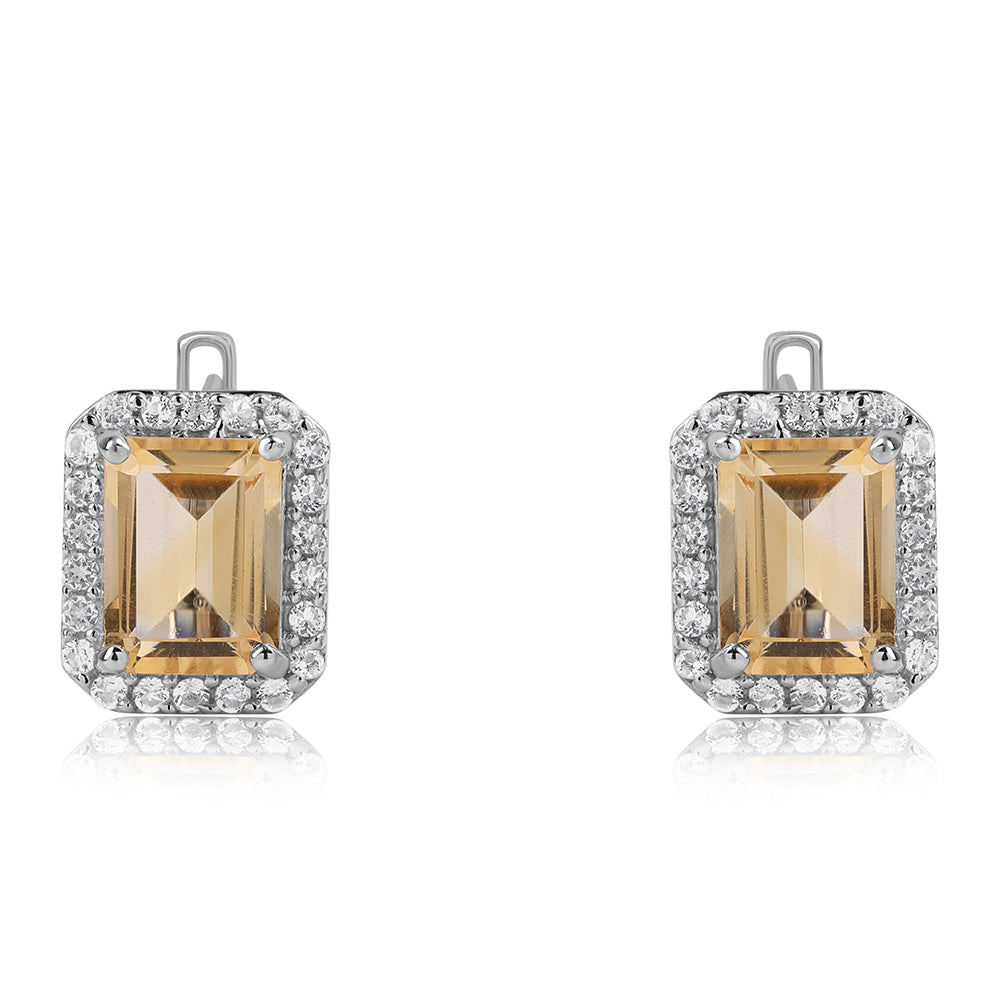 Ezüst Fülbevaló "AA" Osztályú Brazíliai Citrinnel és Fehér Topázzal 2 