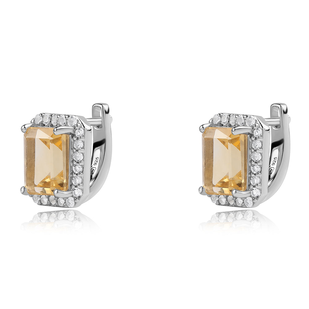 Ezüst Fülbevaló "AA" Osztályú Brazíliai Citrinnel és Fehér Topázzal