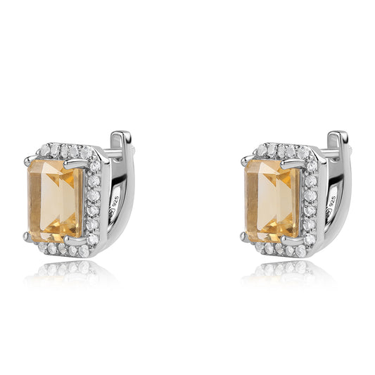 Ezüst Fülbevaló "AA" Osztályú Brazíliai Citrinnel és Fehér Topázzal
