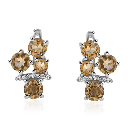 Ezüst Fülbevaló "AA" Osztályú Brazíliai Citrinnel és Fehér Topázzal