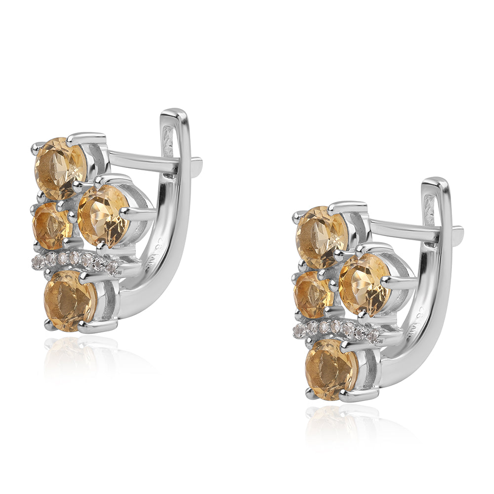 Ezüst Fülbevaló "AA" Osztályú Brazíliai Citrinnel és Fehér Topázzal 2 