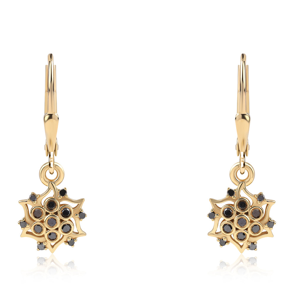 Arannyal Bevont Ezüst Fülbevaló Fekete Gyémánttal