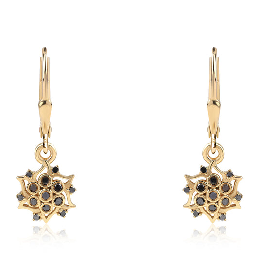 Arannyal Bevont Ezüst Fülbevaló Fekete Gyémánttal