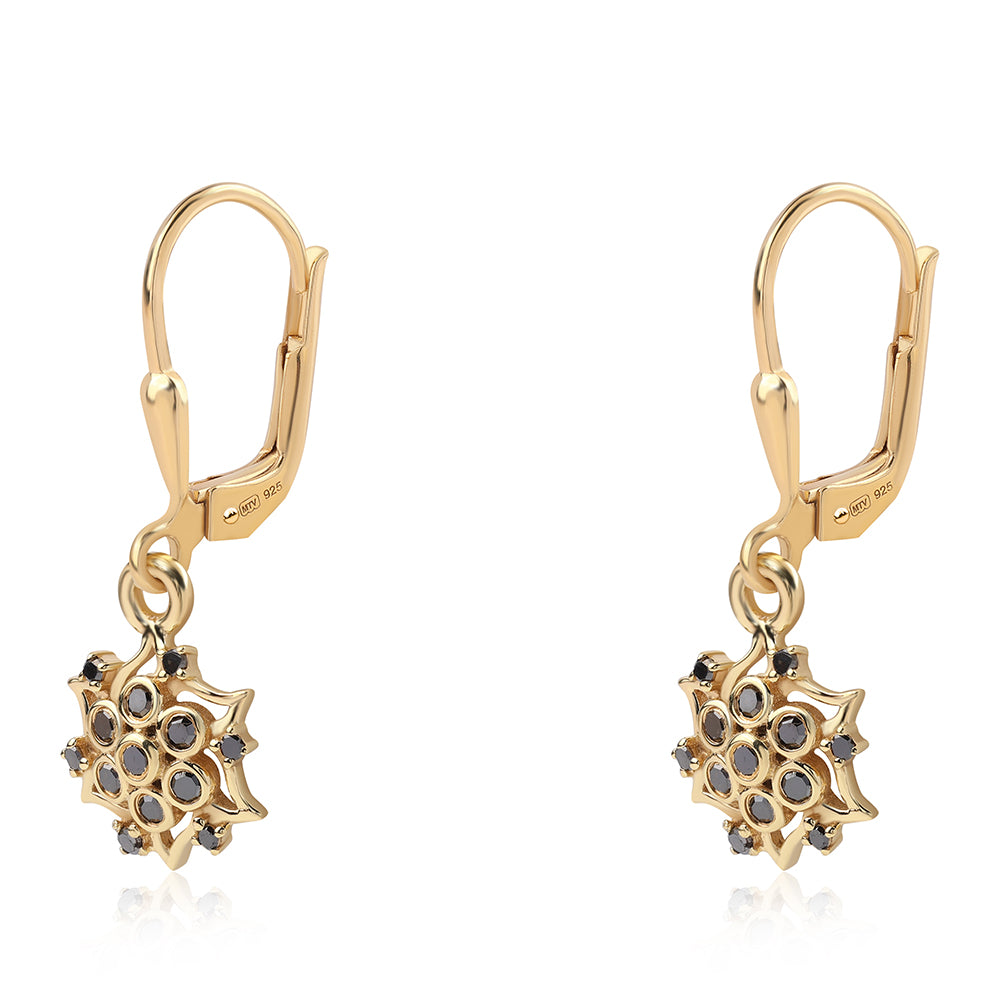 Arannyal Bevont Ezüst Fülbevaló Fekete Gyémánttal 1 