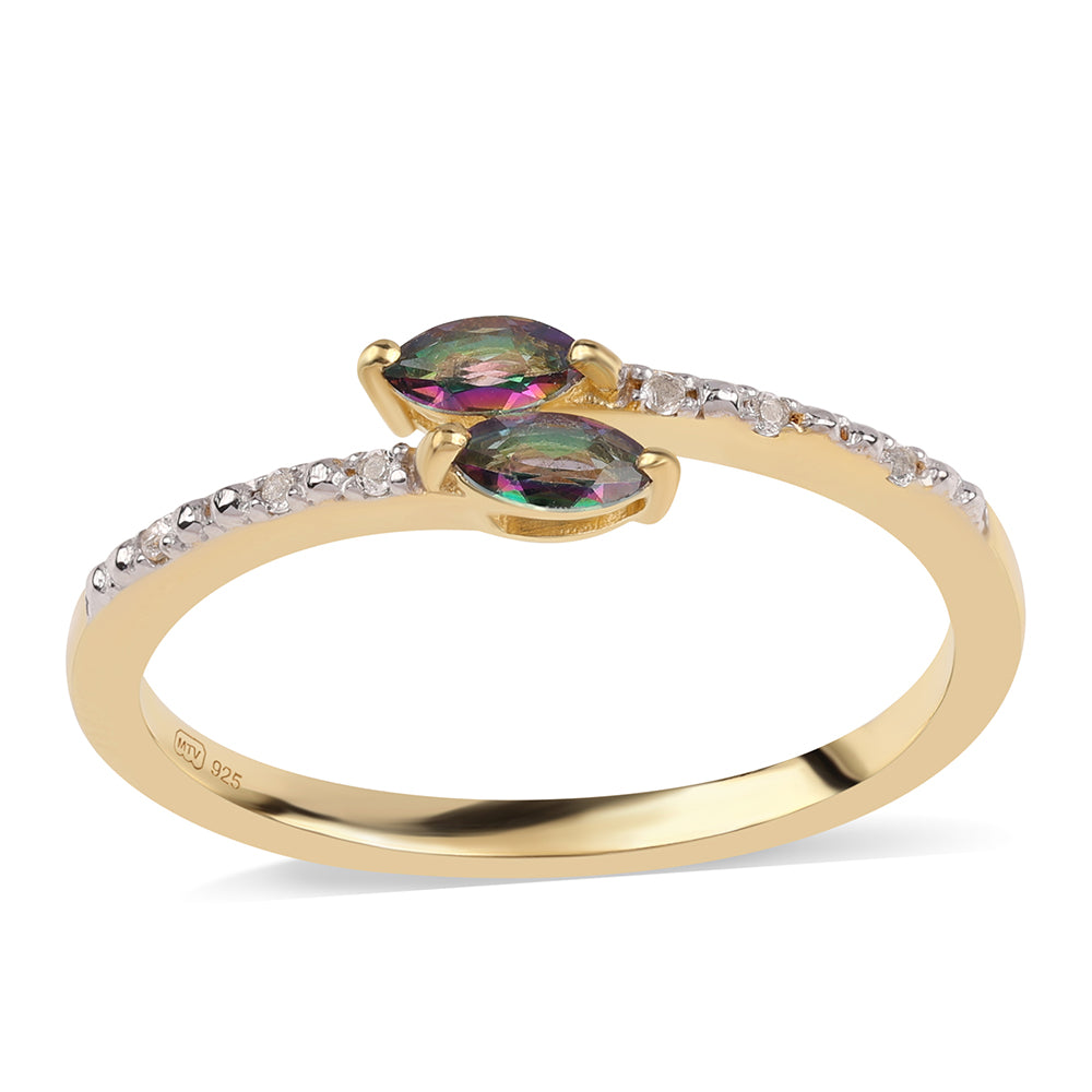 Arannyal Bevont Ezüst Gyűrű Misztikus Topázzal és Fehér Topázzal