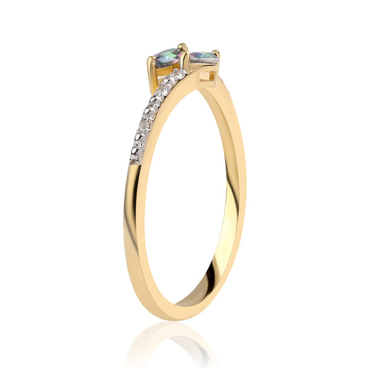 Arannyal Bevont Ezüst Gyűrű Misztikus Topázzal és Fehér Topázzal