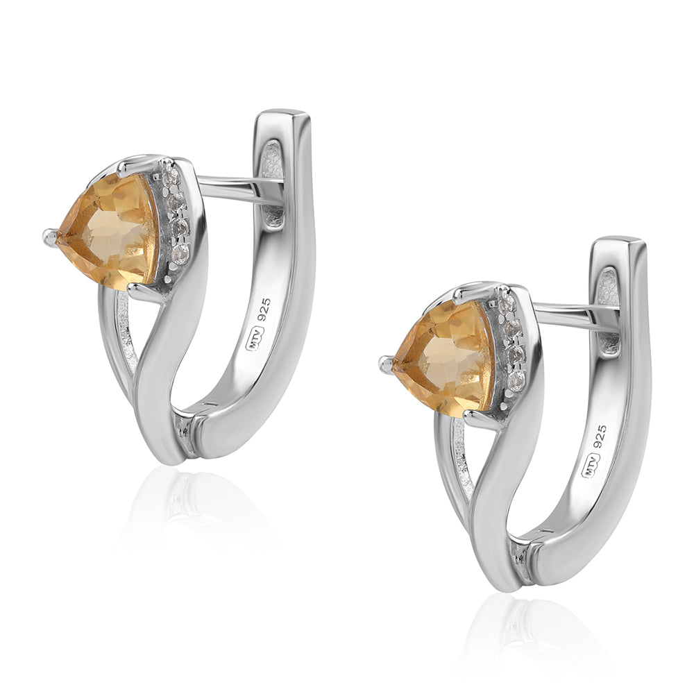 Ezüst Fülbevaló "AA" Osztályú Brazíliai Citrinnel és Fehér Topázzal 2 