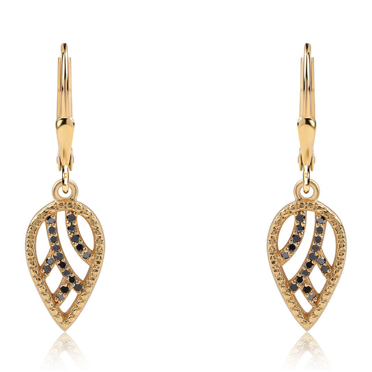 Arannyal Bevont Ezüst Fülbevaló Fekete Gyémánttal