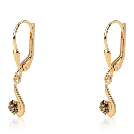 Arannyal Bevont Ezüst Fülbevaló Fekete Gyémánttal