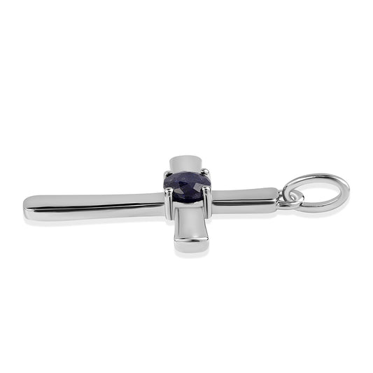 Kereszt Ezüst Medál Ausztrál Kék Zafírral