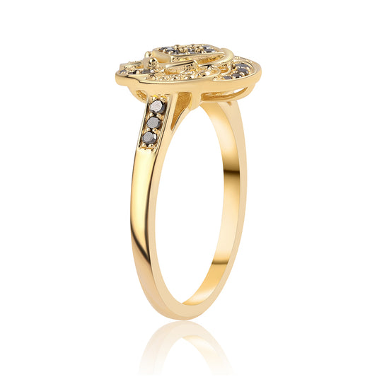 Arannyal Bevont Ezüst Gyűrű Fekete Gyémánttal