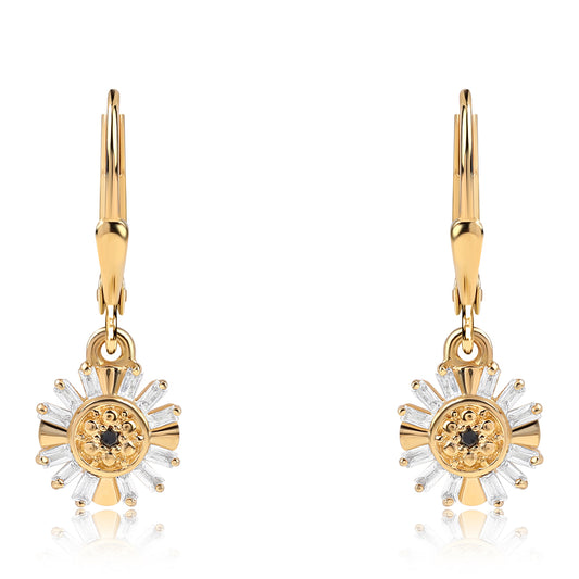 Arannyal Bevont Ezüst Fülbevaló Fekete Gyémánttal és Fehér Topázzal