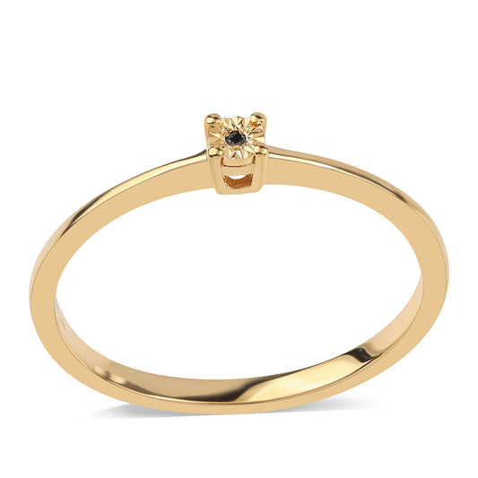 Arannyal Bevont Ezüst Gyűrű Fekete Gyémánttal