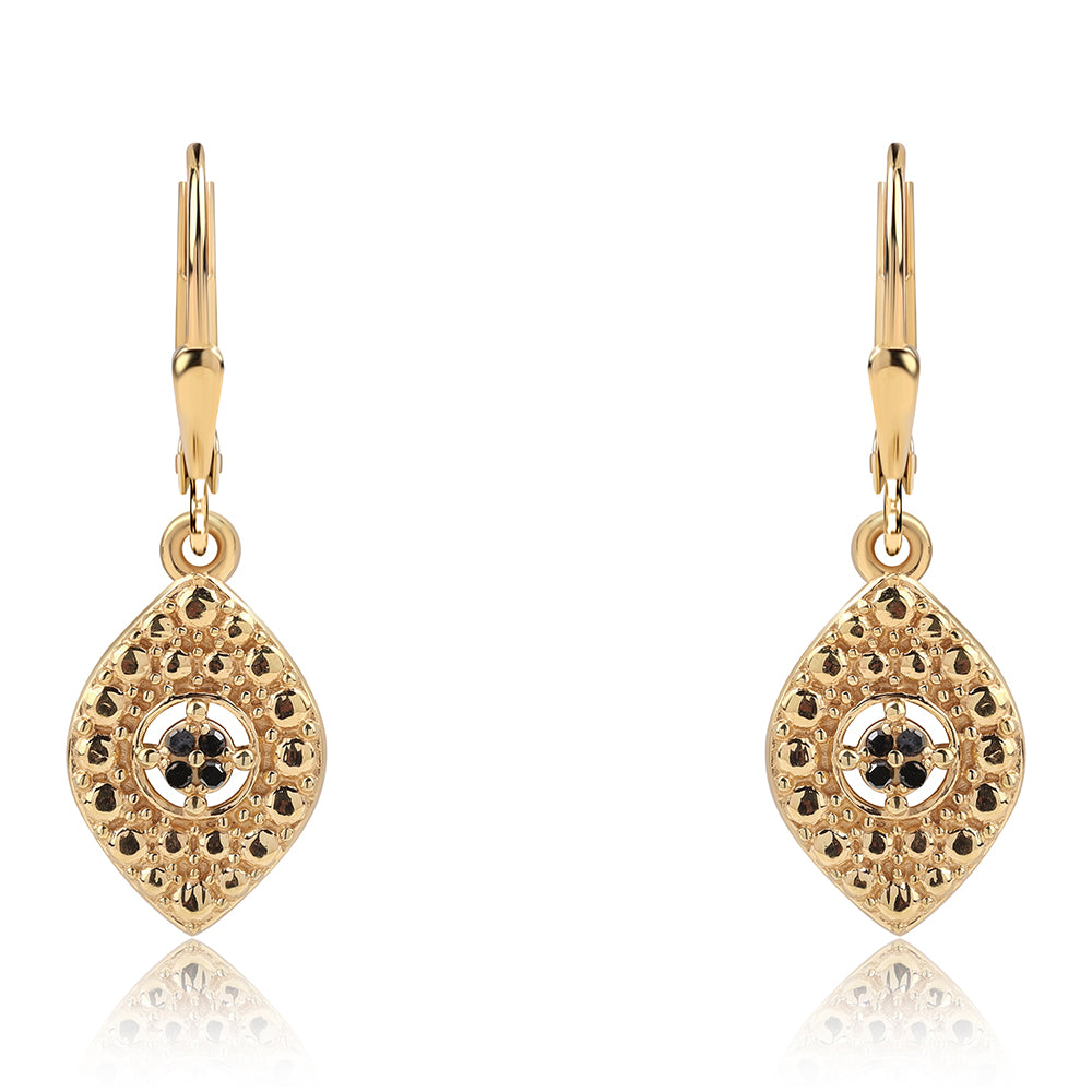 Arannyal Bevont Ezüst Fülbevaló Fekete Gyémánttal 1 