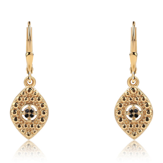 Arannyal Bevont Ezüst Fülbevaló Fekete Gyémánttal