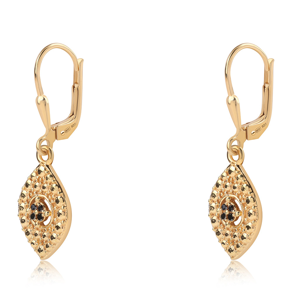 Arannyal Bevont Ezüst Fülbevaló Fekete Gyémánttal