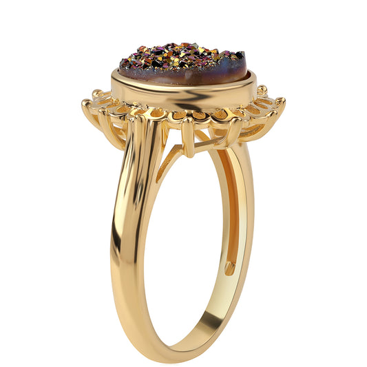 Arannyal Bevont Ezüst Gyűrű Lila Drusy-val