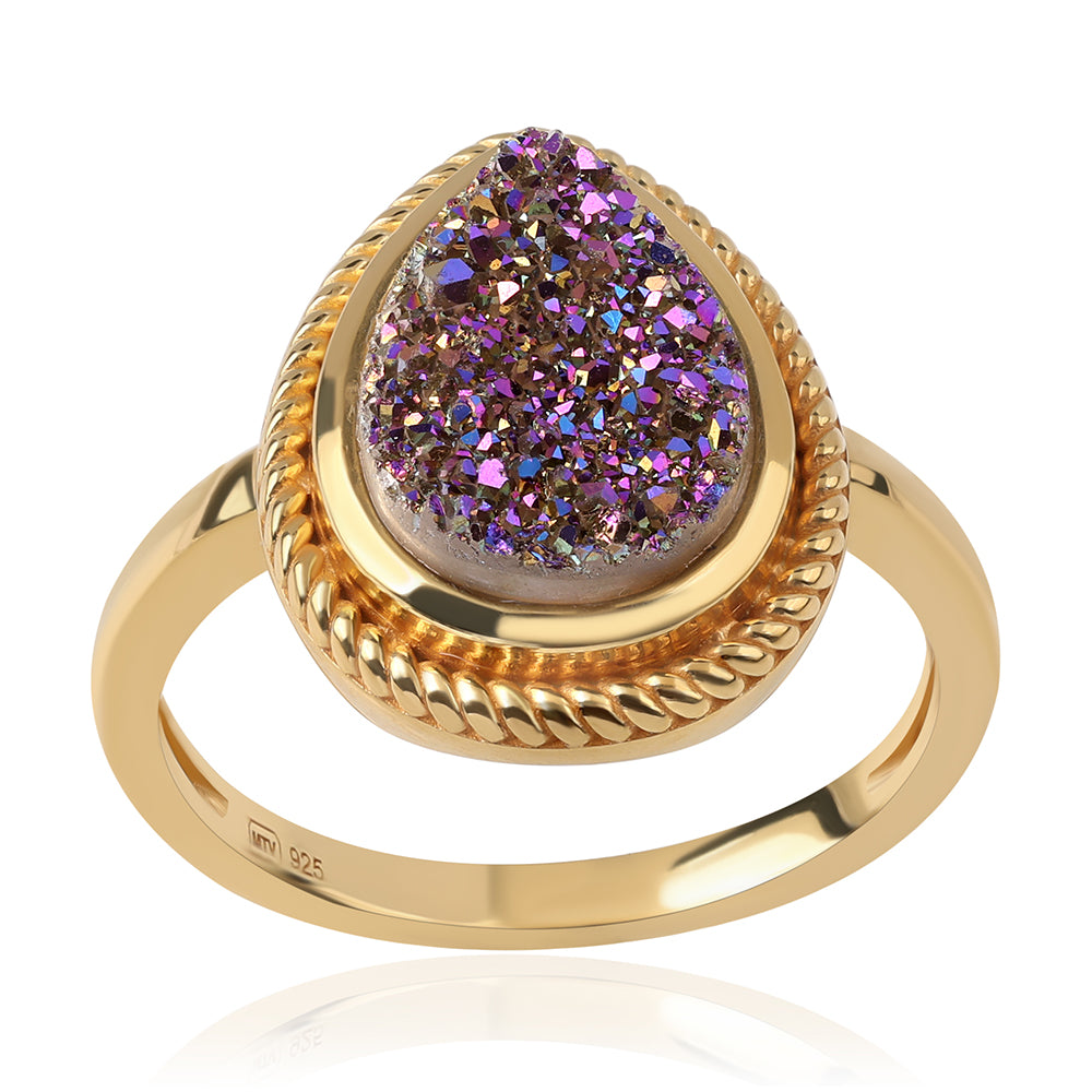 Arannyal Bevont Ezüst Gyűrű Lila Drusy-val