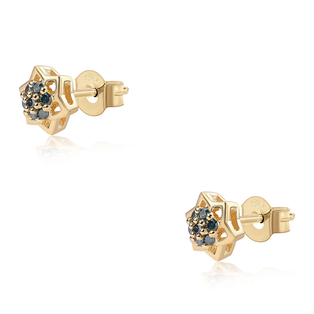 Arannyal Bevont Ezüst Fülbevaló Kék Gyémánttal 2 