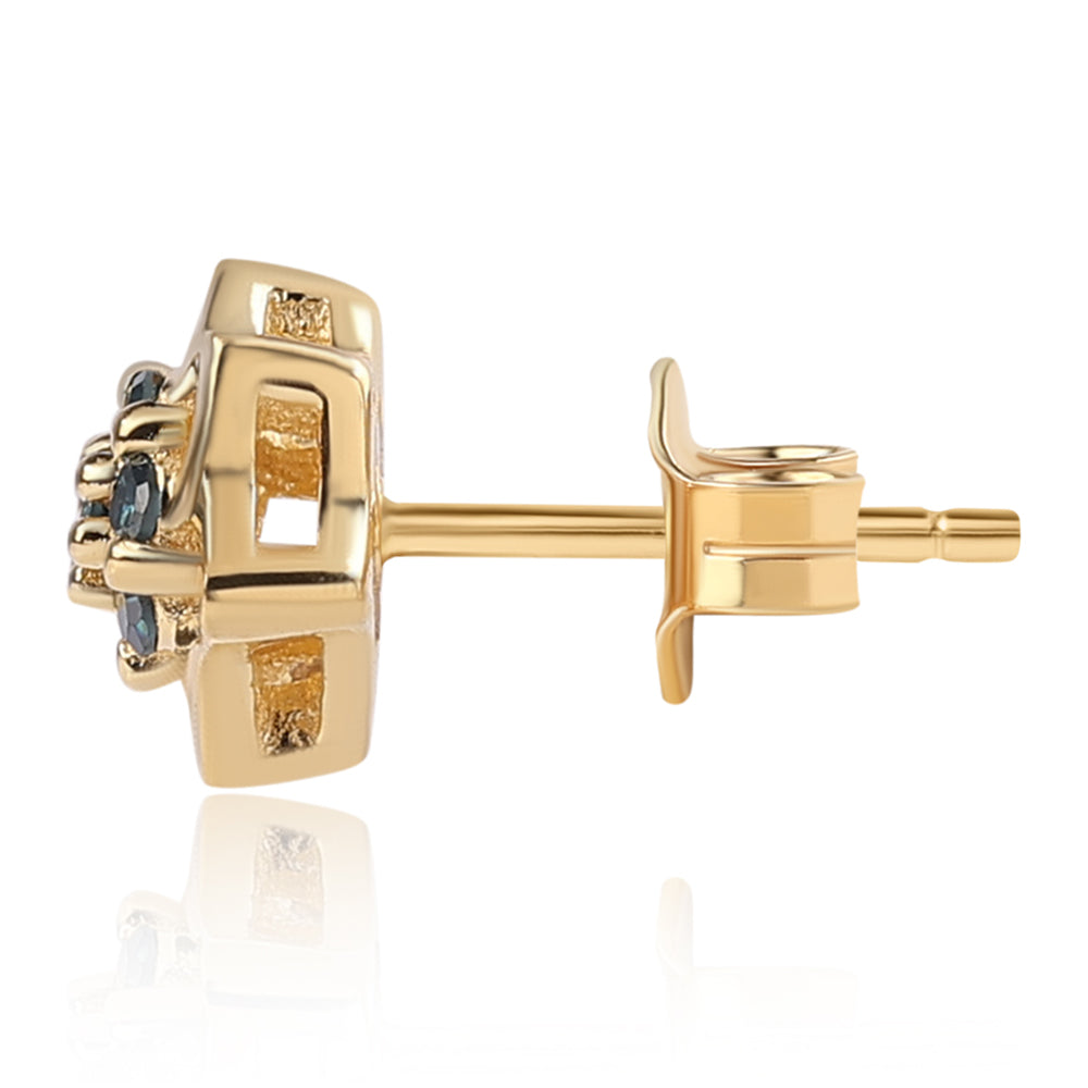 Arannyal Bevont Ezüst Fülbevaló Kék Gyémánttal