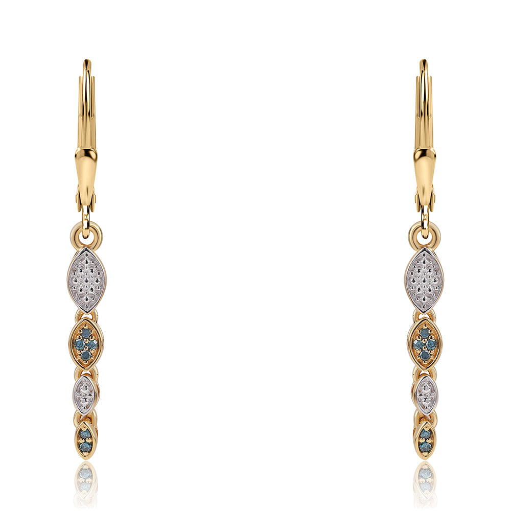 Arannyal Bevont Ezüst Fülbevaló Kék Gyémánttal