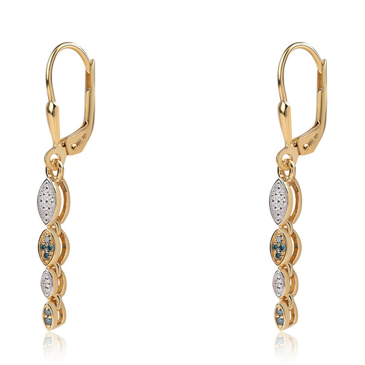 Arannyal Bevont Ezüst Fülbevaló Kék Gyémánttal