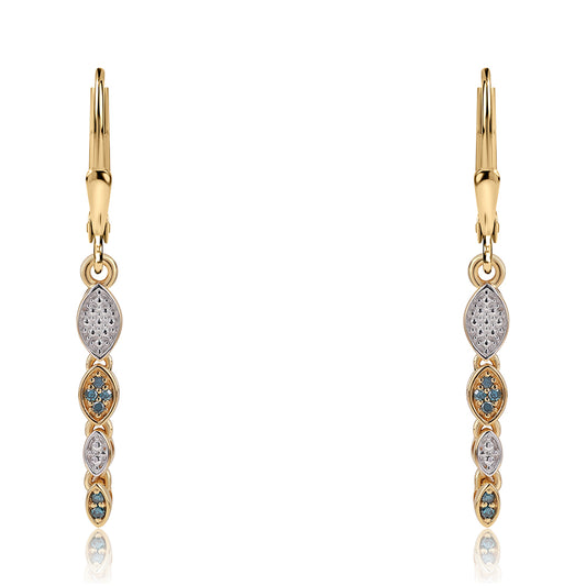 Arannyal Bevont Ezüst Fülbevaló Kék Gyémánttal