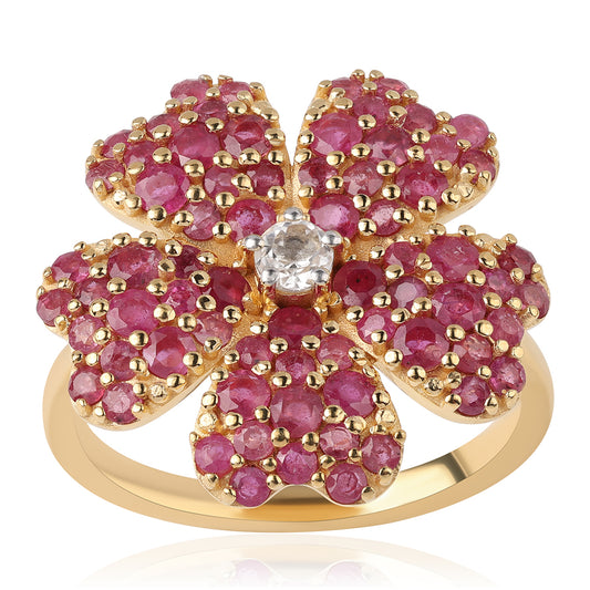 Arannyal Bevont Ezüst Gyűrű Mozambiquei Rubinnal és Fehér Topázzal