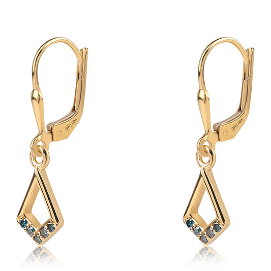 Arannyal Bevont Ezüst Fülbevaló Kék Gyémánttal