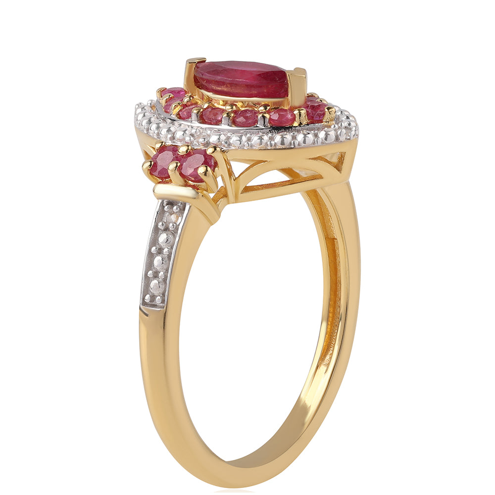 Arannyal Bevont Ezüst Gyűrű Mozambiquei Rubinnal és Fehér Topázzal 2 