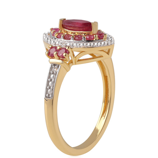 Arannyal Bevont Ezüst Gyűrű Mozambiquei Rubinnal és Fehér Topázzal