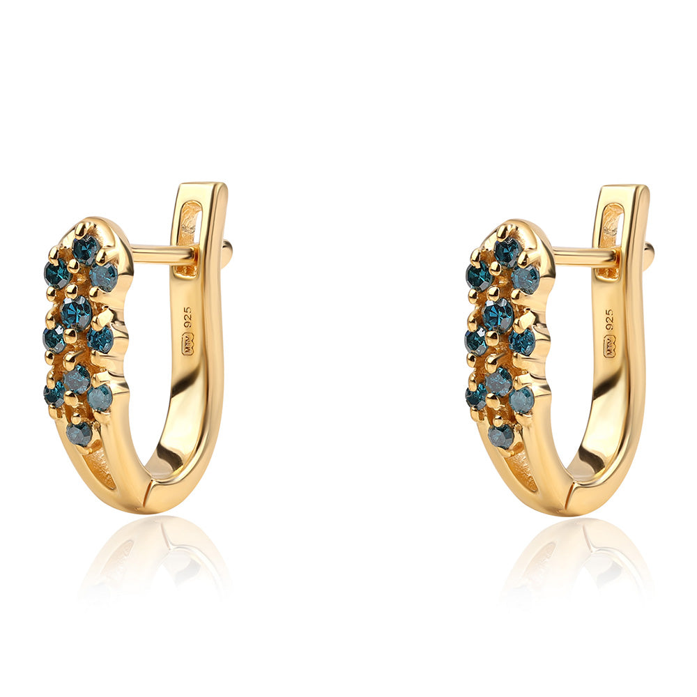 Arannyal Bevont Ezüst Fülbevaló Kék Gyémánttal 1 