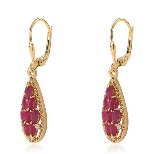 Arannyal Bevont Ezüst Fülbevaló Mozambiquei Rubinnal és Fehér Topázzal