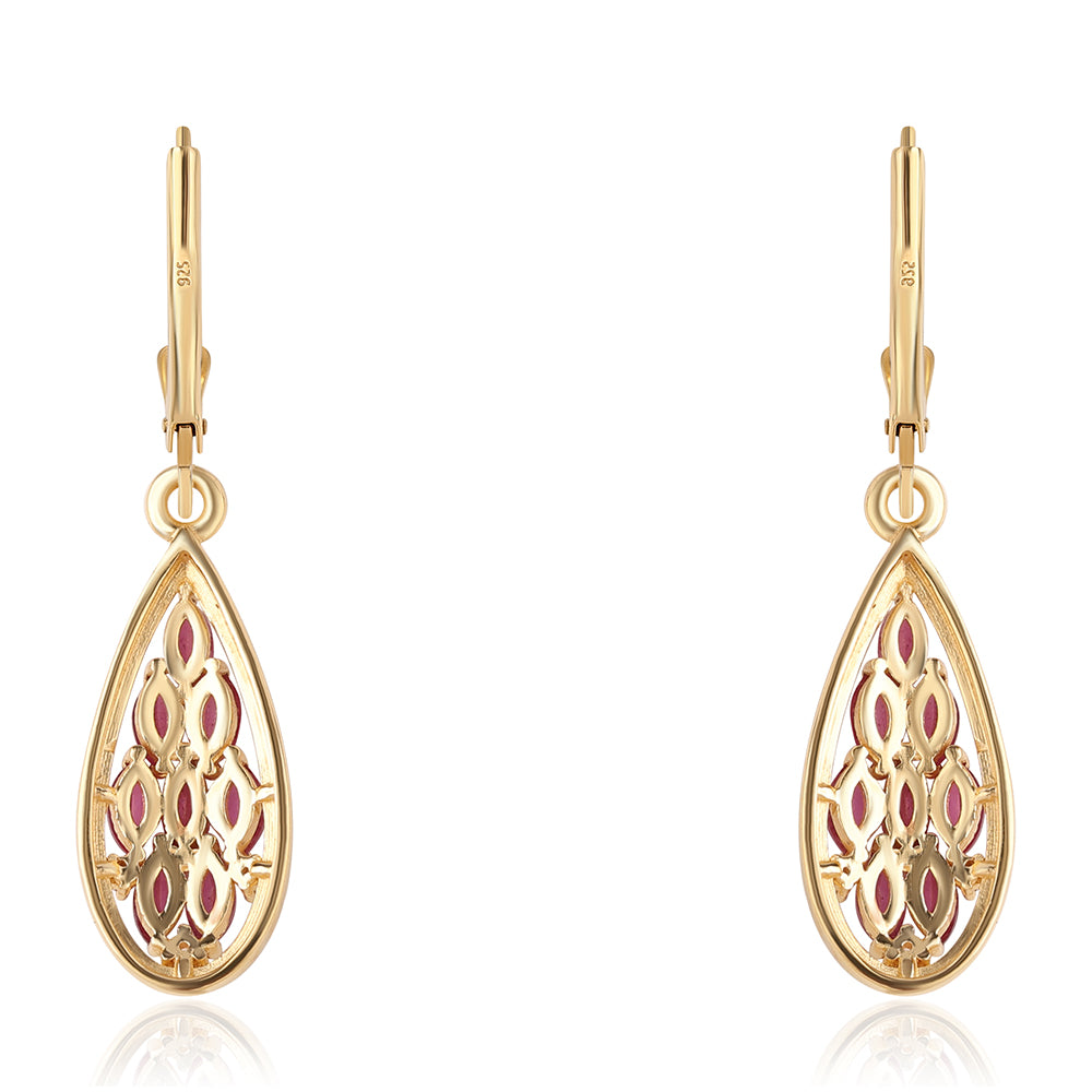 Arannyal Bevont Ezüst Fülbevaló Mozambiquei Rubinnal és Fehér Topázzal 3 