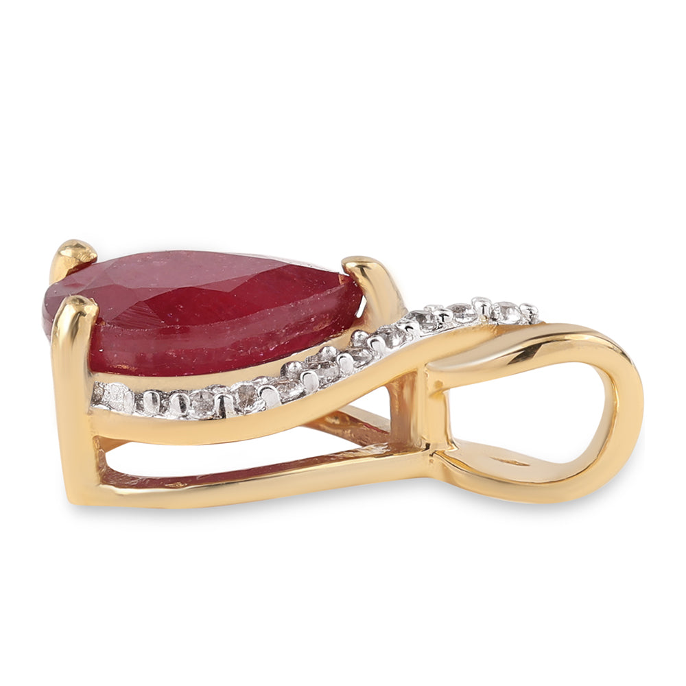 Arannyal Bevont Ezüst Medál Mozambiquei Rubinnal és Fehér Topázzal