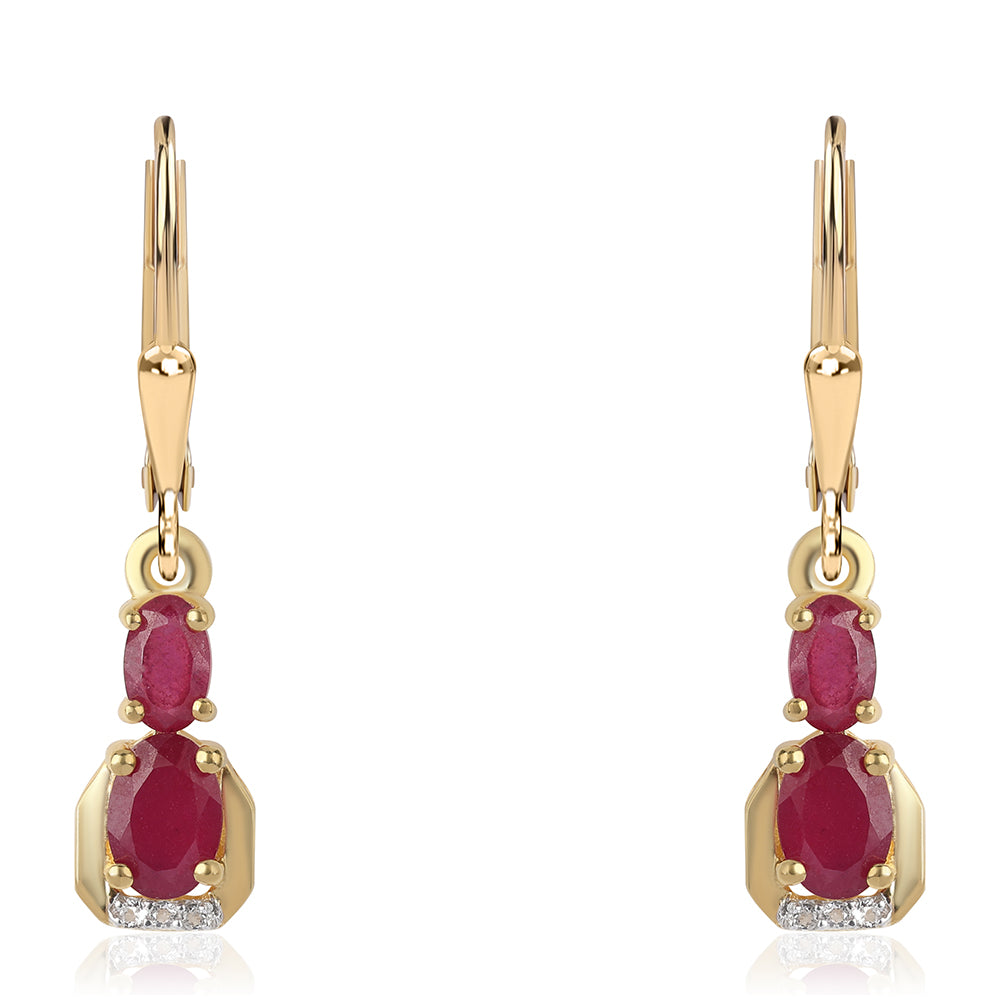 Arannyal Bevont Ezüst Fülbevaló Mozambiquei Rubinnal és Fehér Topázzal 1 