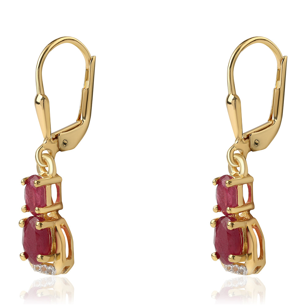 Arannyal Bevont Ezüst Fülbevaló Mozambiquei Rubinnal és Fehér Topázzal 2 
