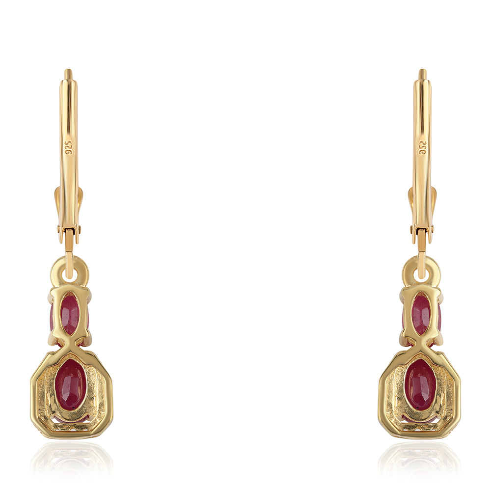 Arannyal Bevont Ezüst Fülbevaló Mozambiquei Rubinnal és Fehér Topázzal 3 