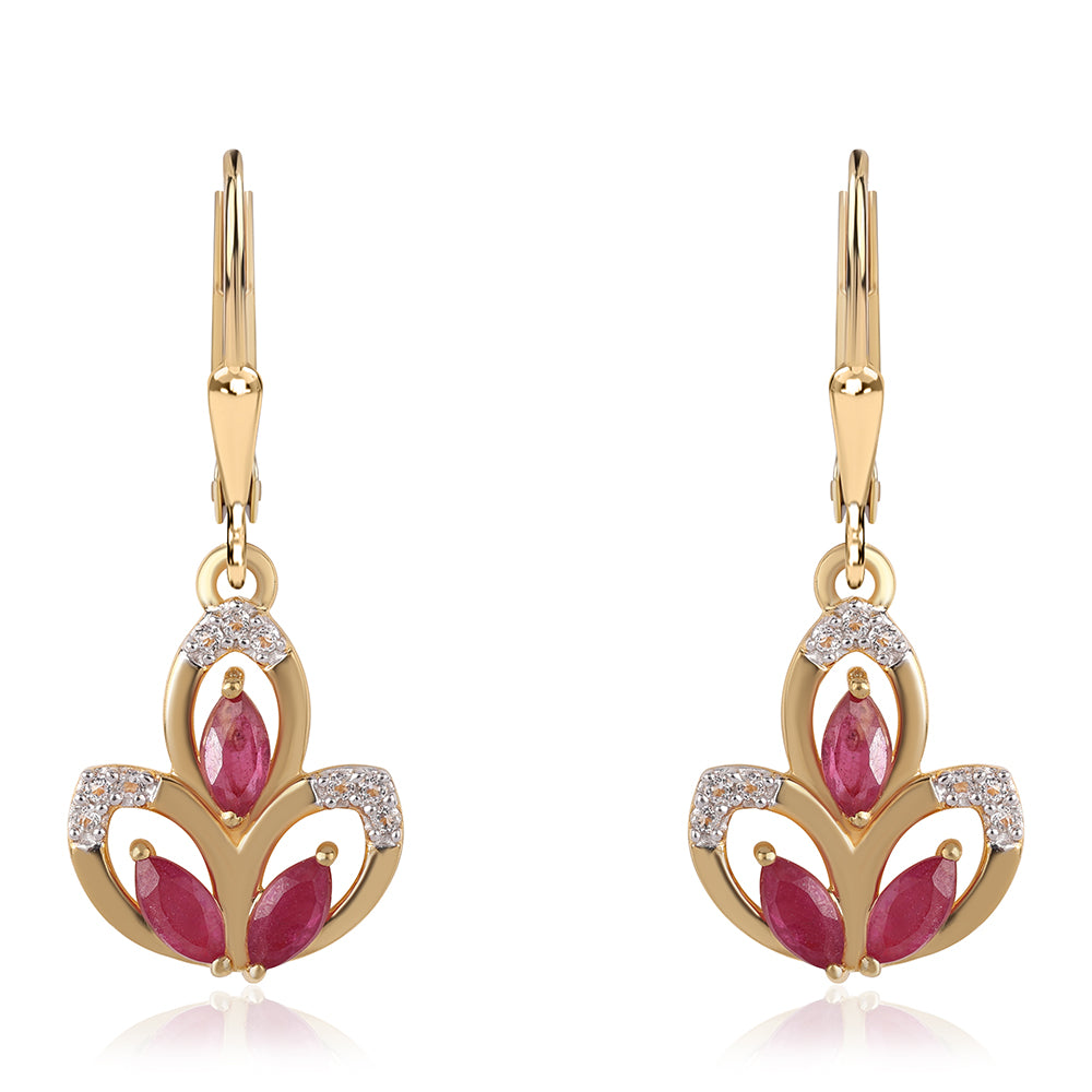 Arannyal Bevont Ezüst Fülbevaló Mozambiquei Rubinnal és Fehér Topázzal