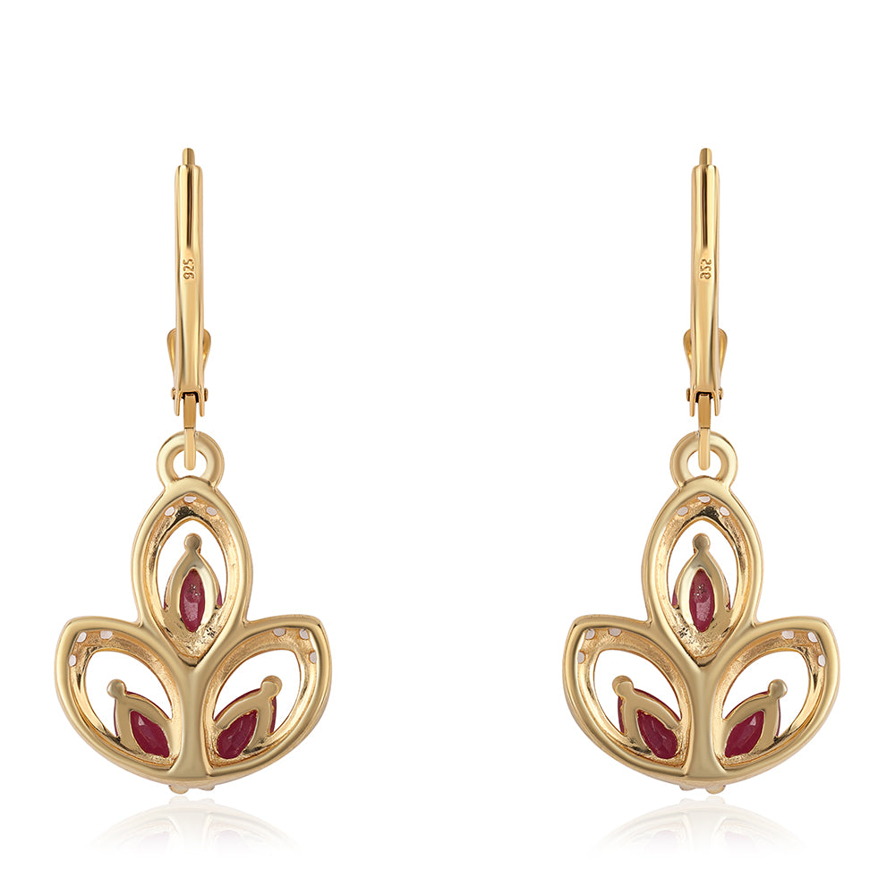 Arannyal Bevont Ezüst Fülbevaló Mozambiquei Rubinnal és Fehér Topázzal 3 