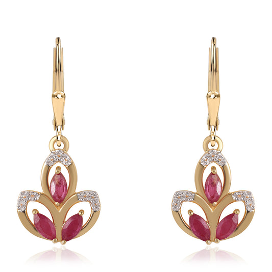 Arannyal Bevont Ezüst Fülbevaló Mozambiquei Rubinnal és Fehér Topázzal