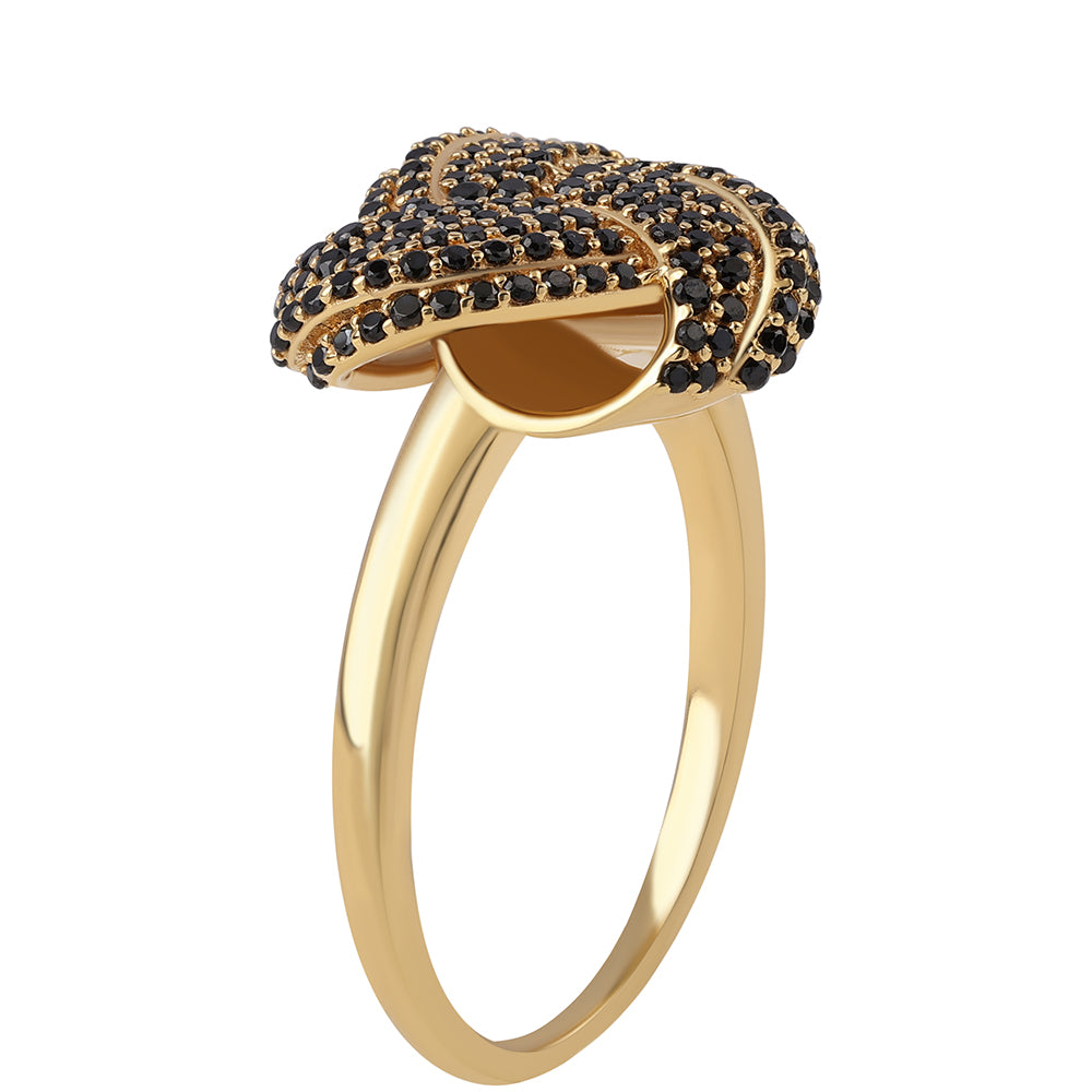 Arannyal Bevont Ezüst Gyűrű Fekete Spinellel