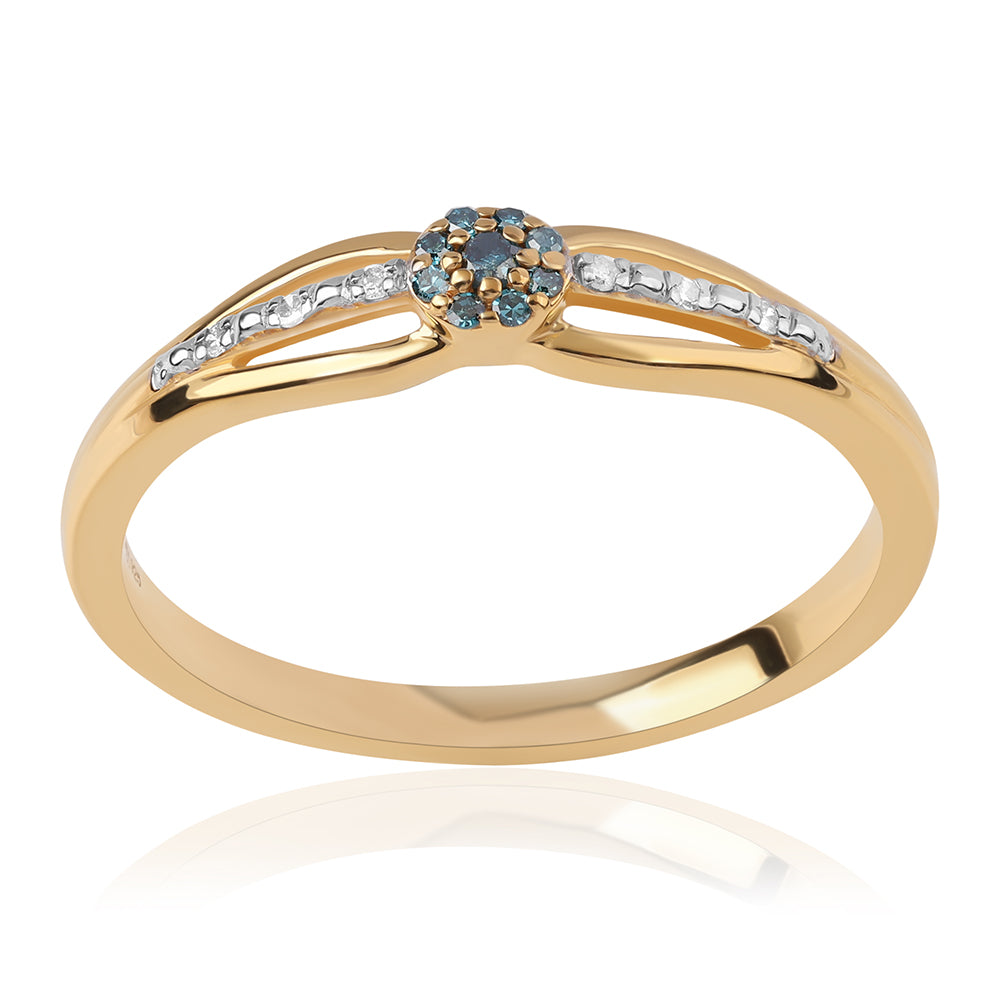 Arannyal Bevont Ezüst Gyűrű Kék Gyémánttal és Fehér Gyémánttal 1 