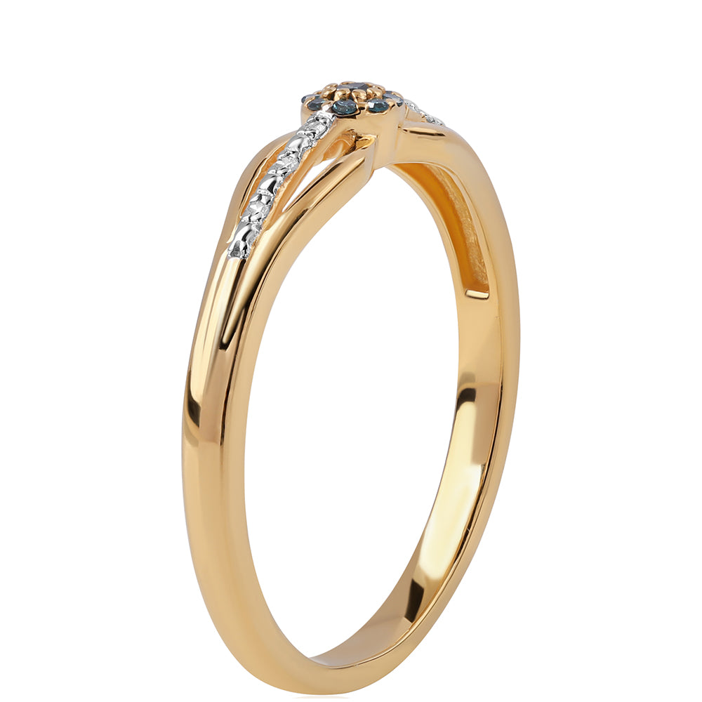 Arannyal Bevont Ezüst Gyűrű Kék Gyémánttal és Fehér Gyémánttal 2 