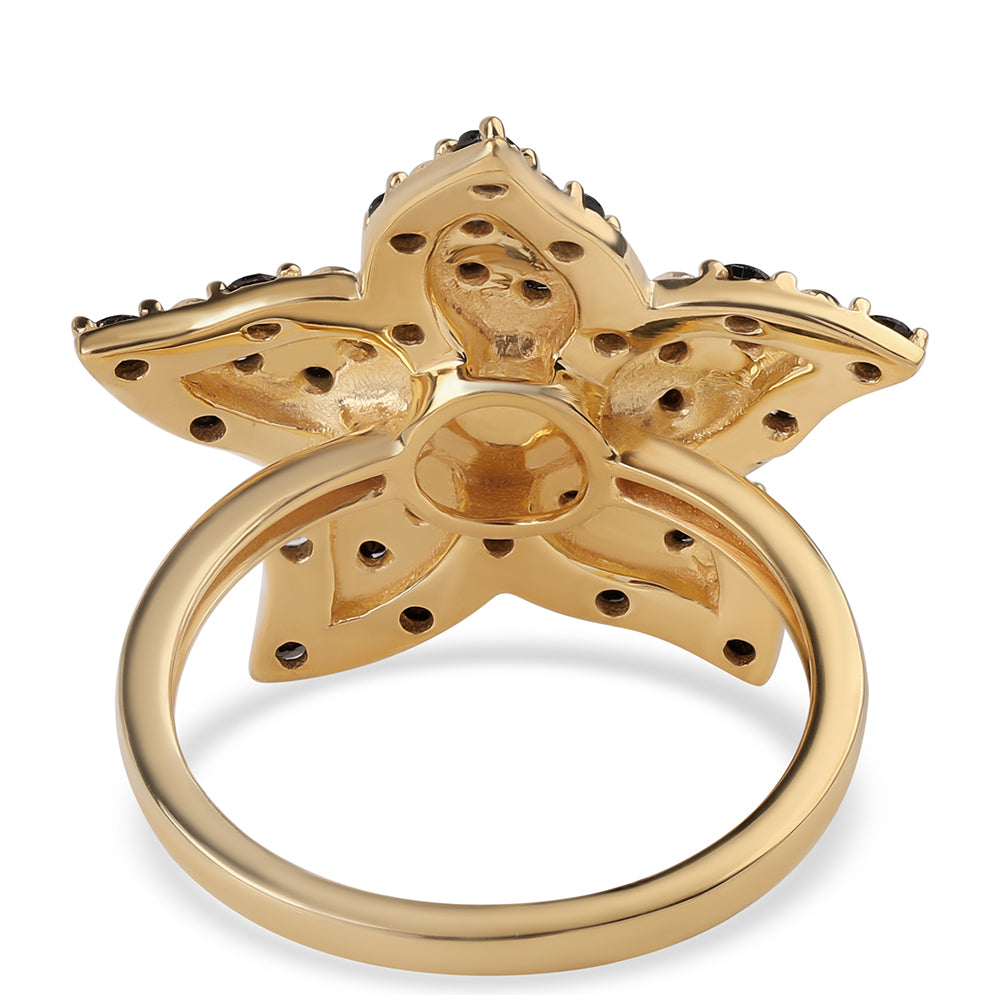 Arannyal Bevont Ezüst Gyűrű Fekete Spinellel és Fehér Édesvízi Kagylógyönggyel 3 