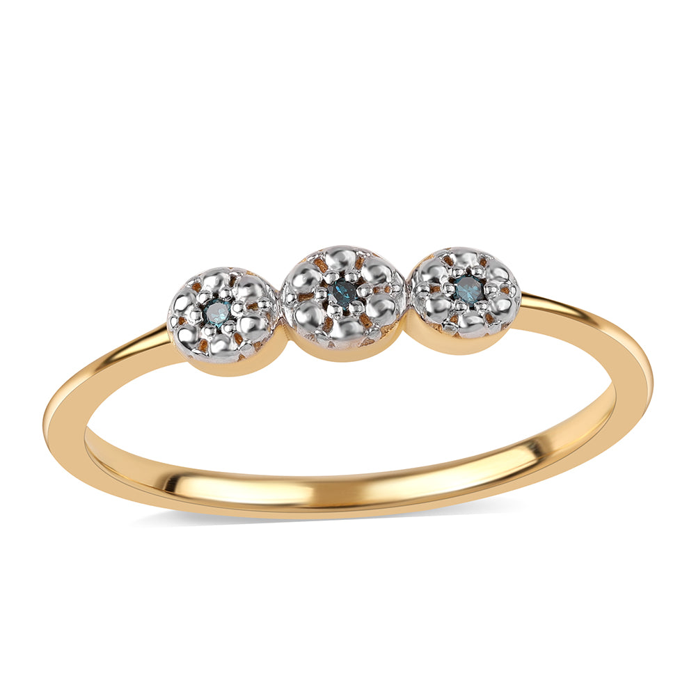 Arannyal Bevont Ezüst Gyűrű Kék Gyémánttal